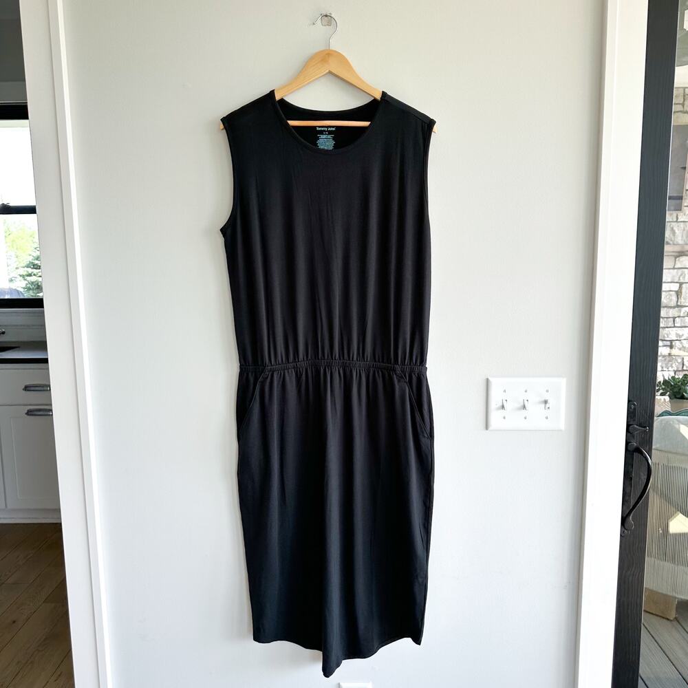 Tommy John Second Skin Cinched Sleeveless Blouson Dress Black L NWT